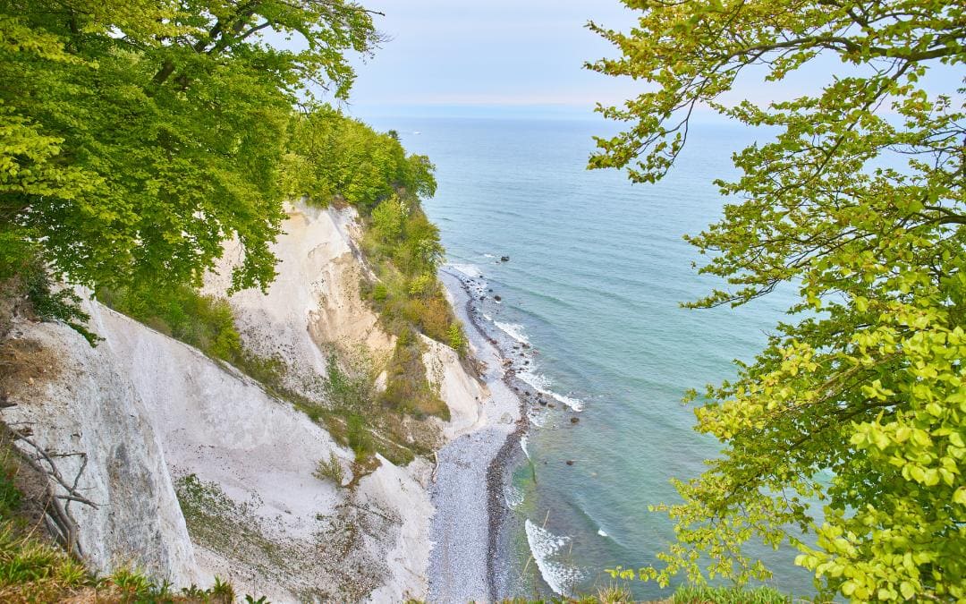 Jasmund National Park on Rügen - the chalk cliffs on the Baltic Sea, overgrown with beech trees