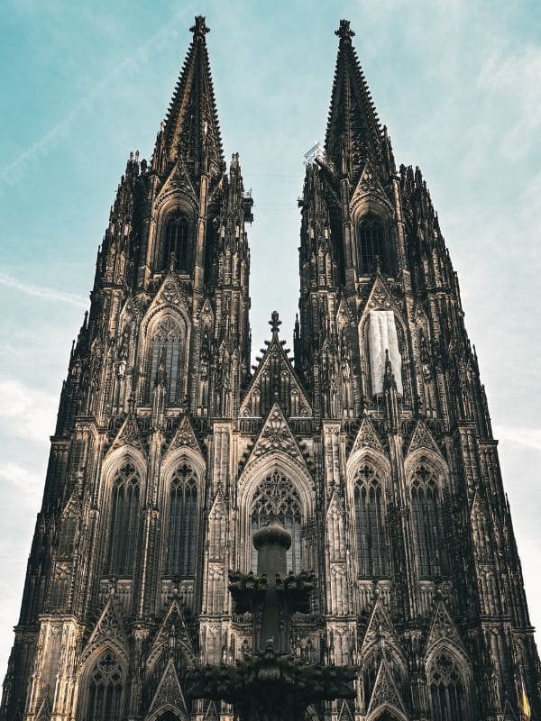 1-Cologne Cathedral west facade West facade of Cologne Cathedral with its two 157-meter-high towers, a UNESCO World Heritage Site in Cologne.