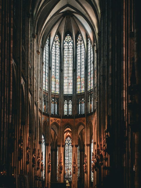 5-Cologne Cathedral high choir Cologne Cathedral, high choir: View of the high choir of Cologne Cathedral with Gothic tracery windows and the Shrine of the Three Kings. - angiestravelroutes.com