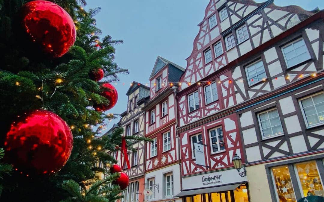 Half-timbered houses on the market square of Cochem - angiestravelroutes.com
