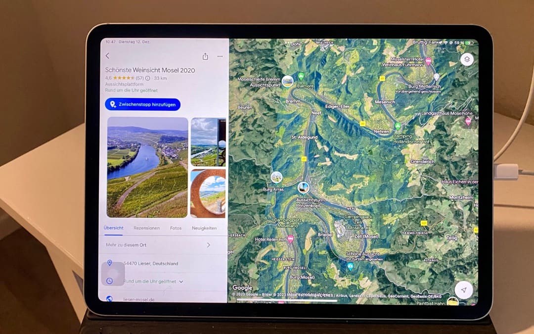 Google Maps Karte Moseltal auf meinem iPad - angiestravelroutes.com