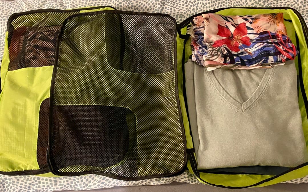 Packing cubes - packed with sweaters and scarves - angiestravelroutes.com