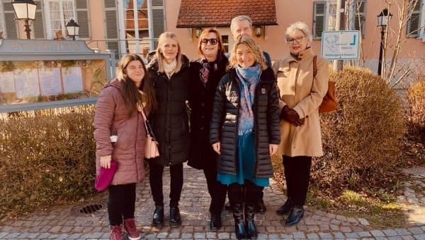 Family photo in front of the country hotel Hirsch in Bebenhausen - angiestravelroutes.com