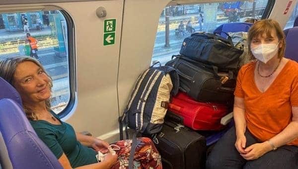 My sister, me and our luggage: Finally on the train from Verona to Venice - angiestravelroutes.com