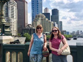 with Paula in front of Melbourne skyline - 2019 - angiestravelroutes.com