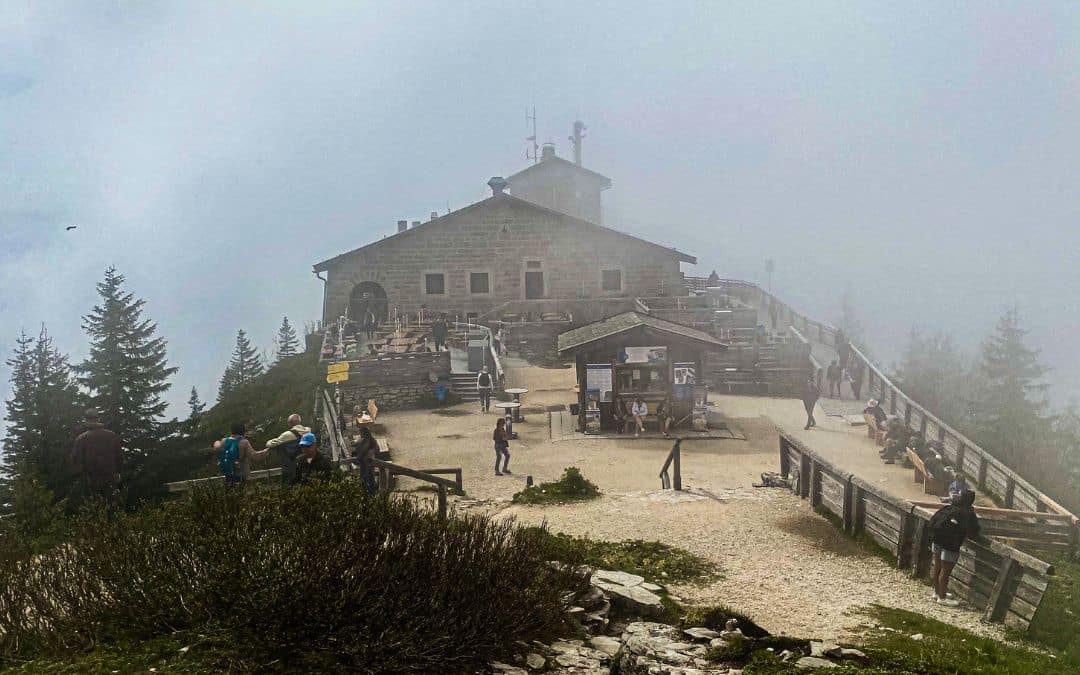Berchtesgaden, Eagle's Nest - View from the vantage point to the terrace side of the Eagle's Nest, here in the fog - angiestravelroutes.com