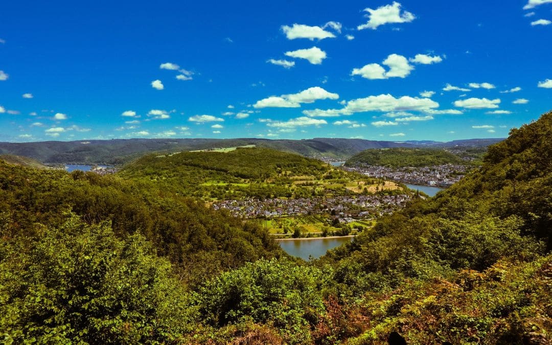 Panoramic view of the Rhine from the Vierseenblick overlook above Boppard