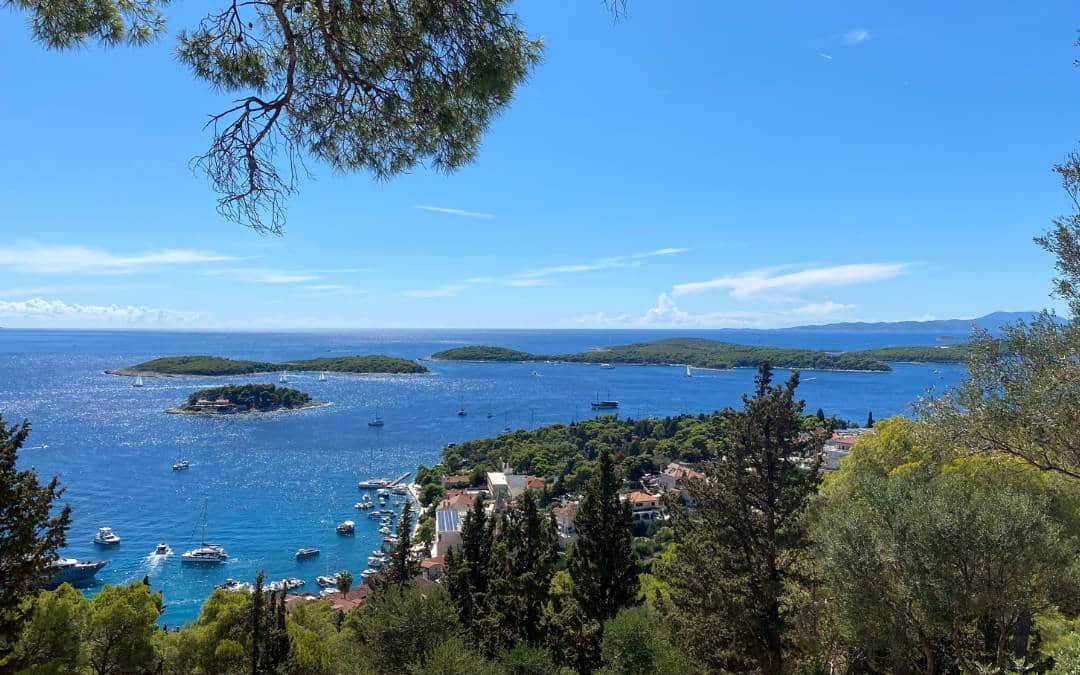 Hvar - View of the Adriatic Sea with offshore islands from the Spanish Fortress - angiestravelroutes.com