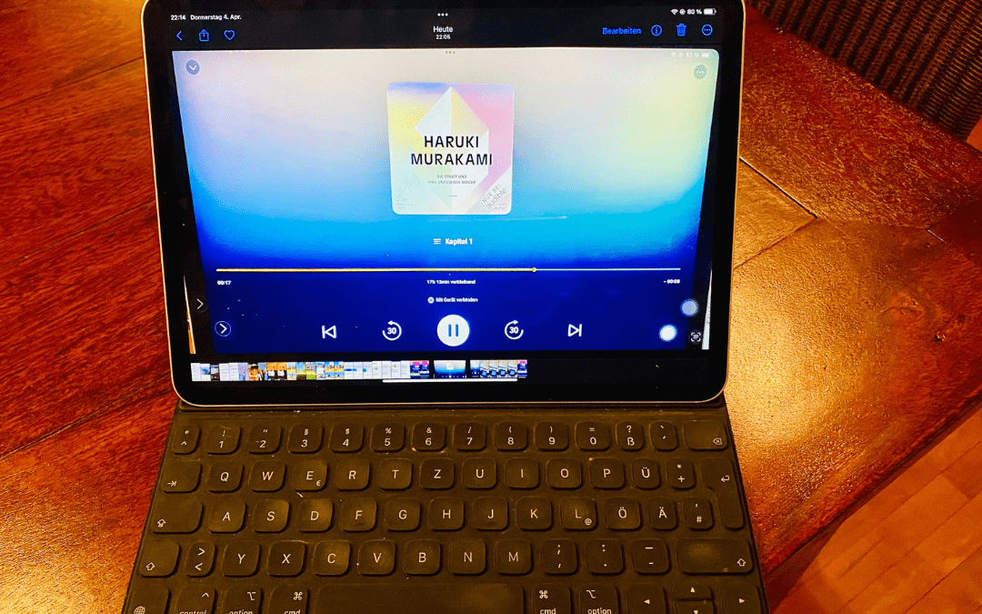 Photo of my iPad with Audible version of "The City and its Uncertain Wall" on the screen - angiestravelroutes.com