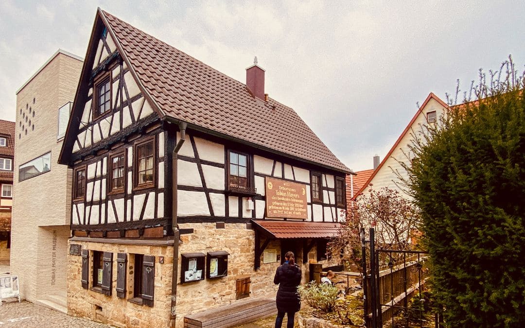 Birthplace of the astronomer and mathematician Tobias Mayer in the old town of Marbach - half-timbered house with modern extension - angiestravelroutes.com