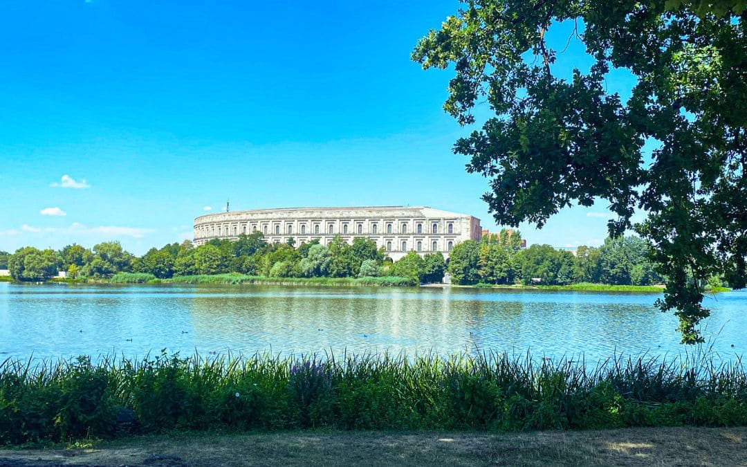 Nuremberg, former Nazi Party Rally Grounds - View of the Congress Hall and the Dutzendteich from the opposite bank - angiestravelroutes.com