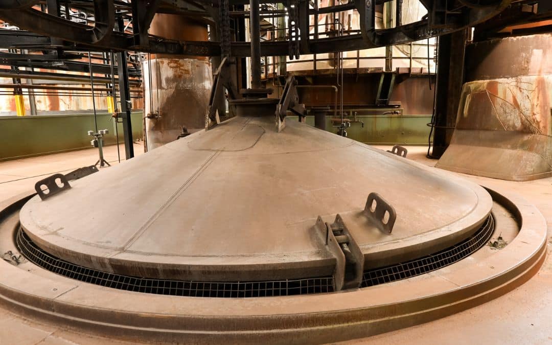 Blast furnace inside the Völklinger Hütte, with steel beams and pipes