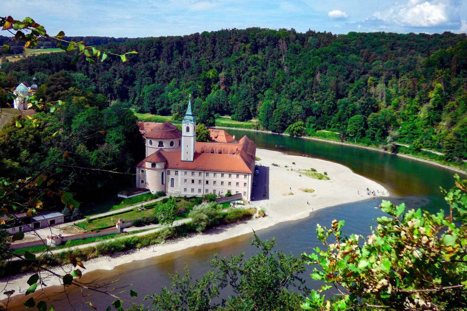 Most beautiful regions of Germany - Altmühltal - View of Weltenburg Abbey from the vantage point on the panoramic trail above the Danube - angiestravelroutes.com