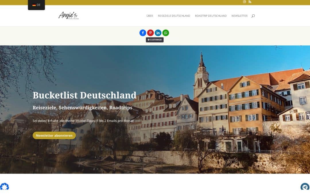 Mein neuer Claim "Bucketlist Deutschland" auf der Startseite auf einem Foto der Altstadtansicht von Tübingen - angiestravelroutes.com