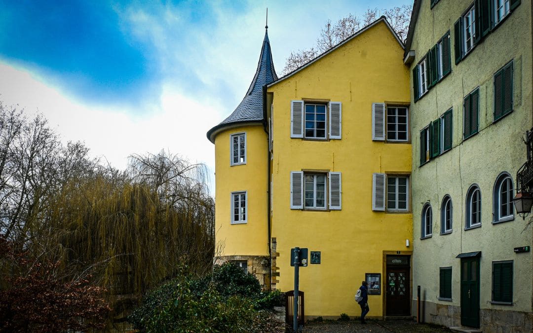 Hölderlinturm Tübingen, exterior view from the side with round tower
