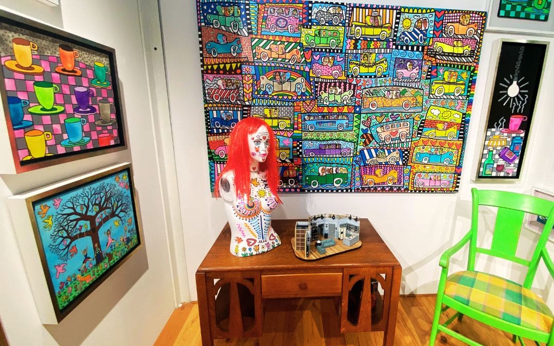 Neues Kunstmuseum Tübingen - Detail of the replica of James Rizzi's studio (woman's wig head with bright orange long hair and painted upper body