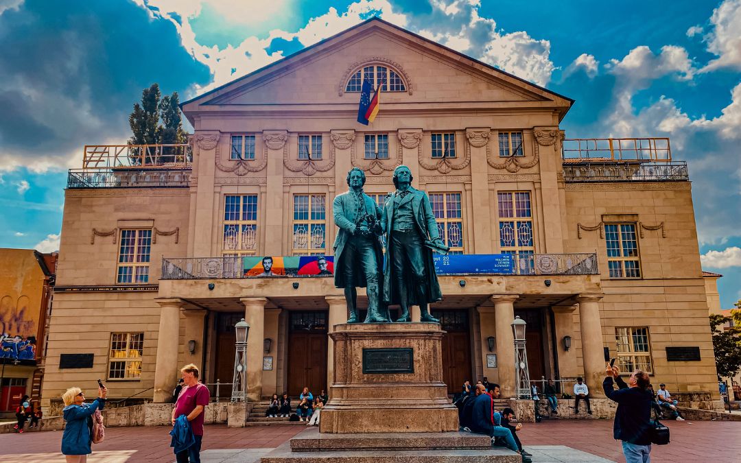 Weimar - Goethe-Schiller Monument - German National Theater - angiestravelroutes.com
